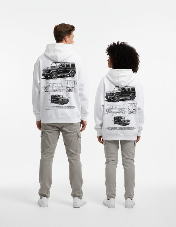 Mercedes G-Wagon Blueprint White Oversize Hoodie