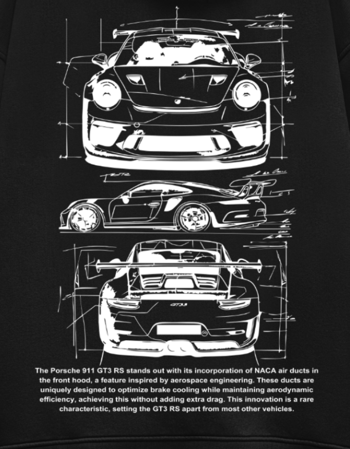 Porsche 911 GT3 RS Blueprint Black Oversize Hoodie