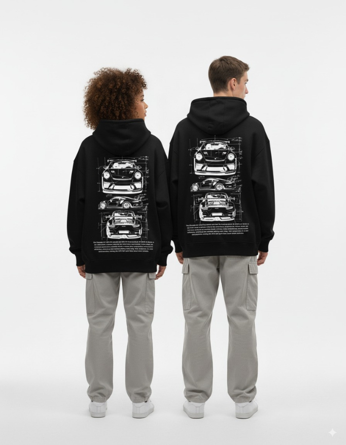 Porsche 911 GT3 RS Blueprint Black Oversize Hoodie