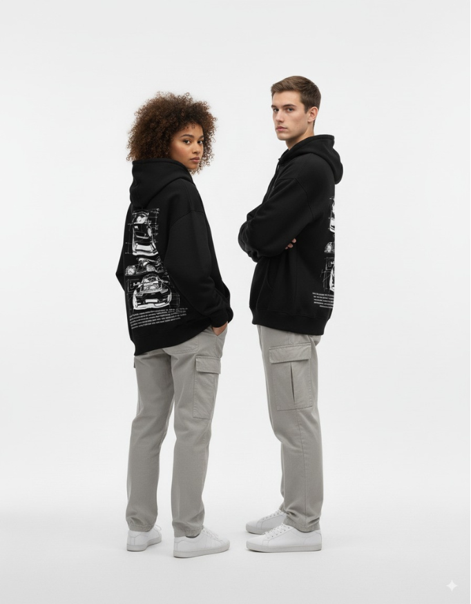 Porsche 911 GT3 RS Blueprint Black Oversize Hoodie