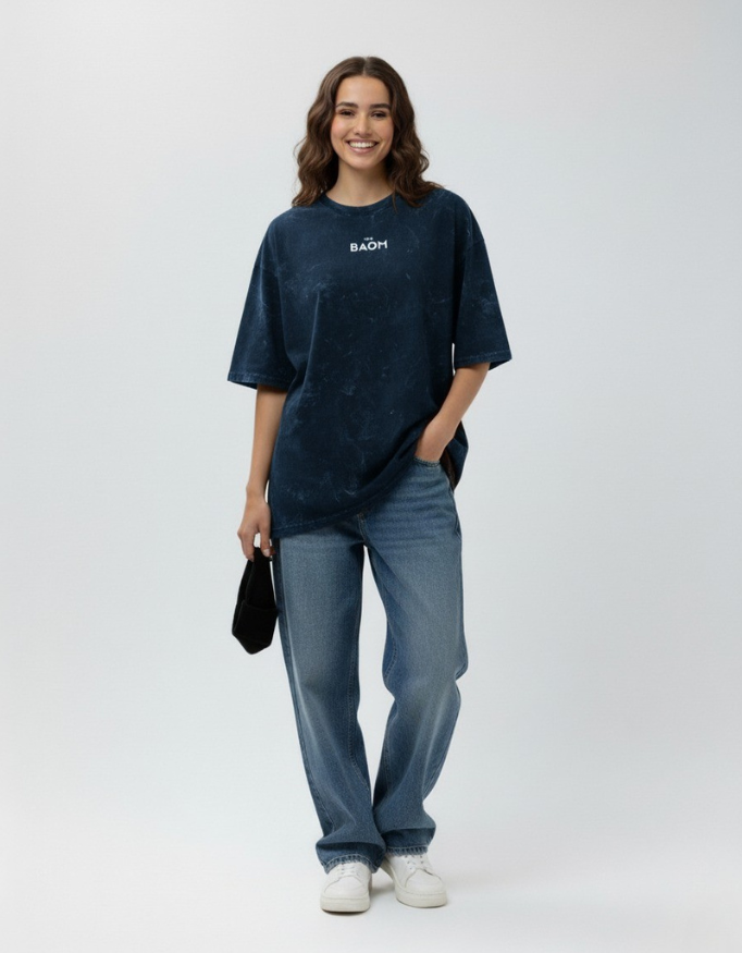 Classic Blue Acid Wash Oversize T-Shirt
