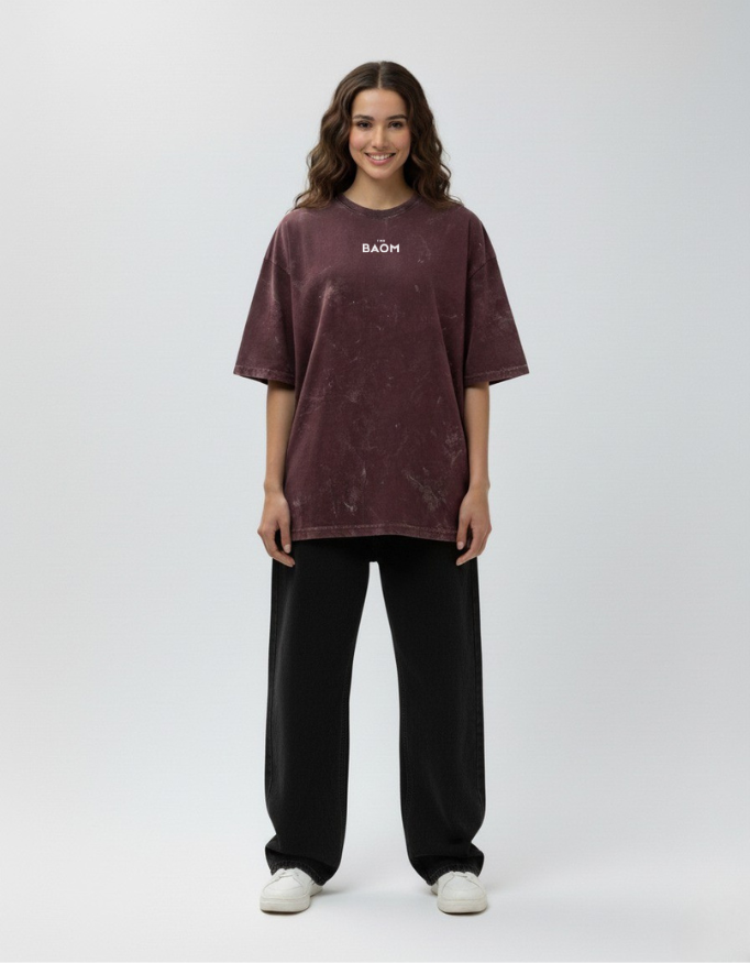 Classic Maroon Acid Wash Oversized T-Shirt
