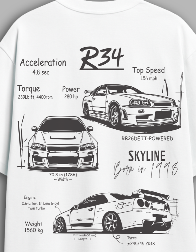 Skyline R34 White Oversize T-Shirt