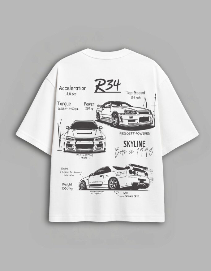 Skyline R34 White Oversize T-Shirt