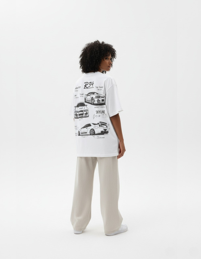 Skyline R34 White Oversize T-Shirt