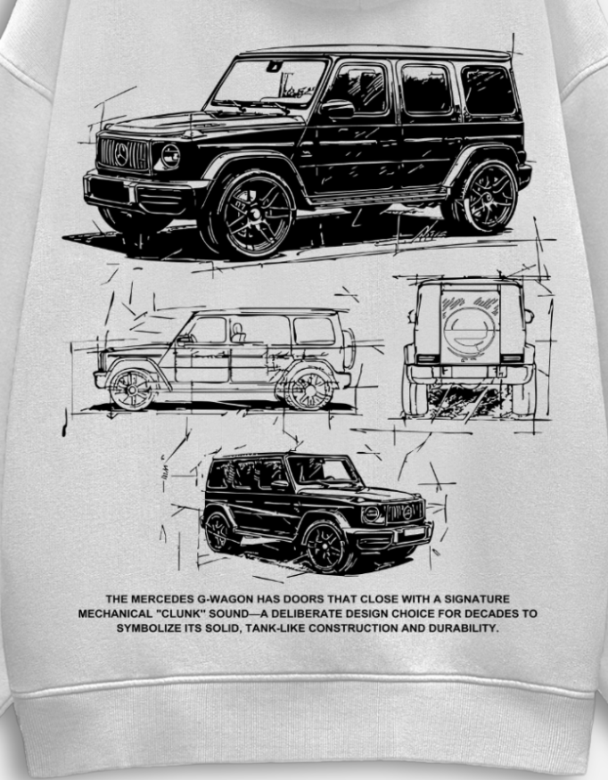 Mercedes G-Wagon Blueprint White Oversize Hoodie