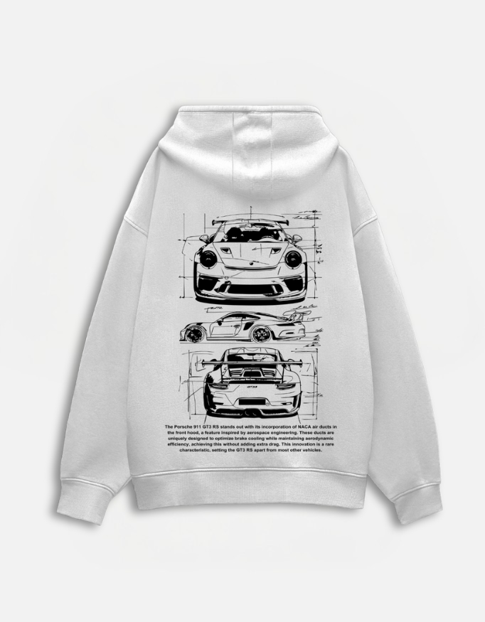 Porsche 911 GT3 RS Blueprint White Oversize Hoodie