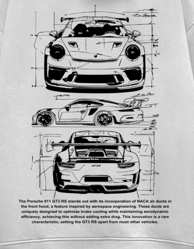 Porsche 911 GT3 RS Blueprint White Oversize Hoodie